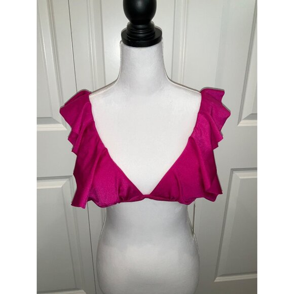 Chelsea & Violet Fuchsia Pink Padded Ruffle Bikini Top NEW size SMALL - Picture 1 of 4